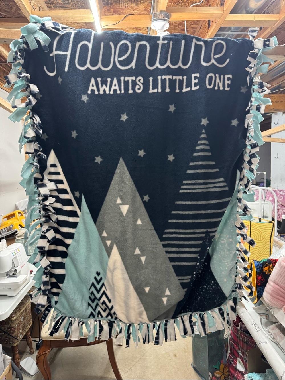 Adventure Awaits Little One Fleece Throw Blanket - Aqua, Gray & Black